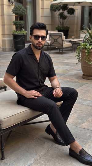 Deep Espresso Black Cuban Collar Co-ord Set