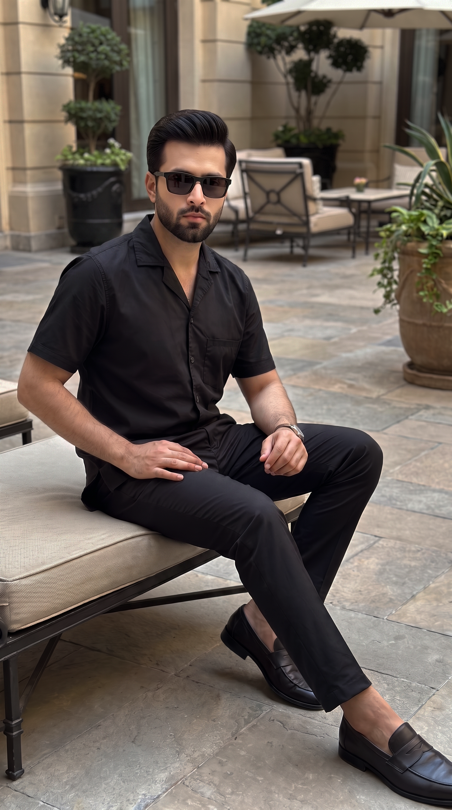 Deep Espresso Black Cuban Collar Co-ord Set