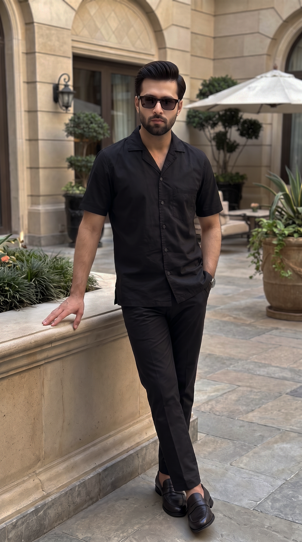 Deep Espresso Black Cuban Collar Co-ord Set