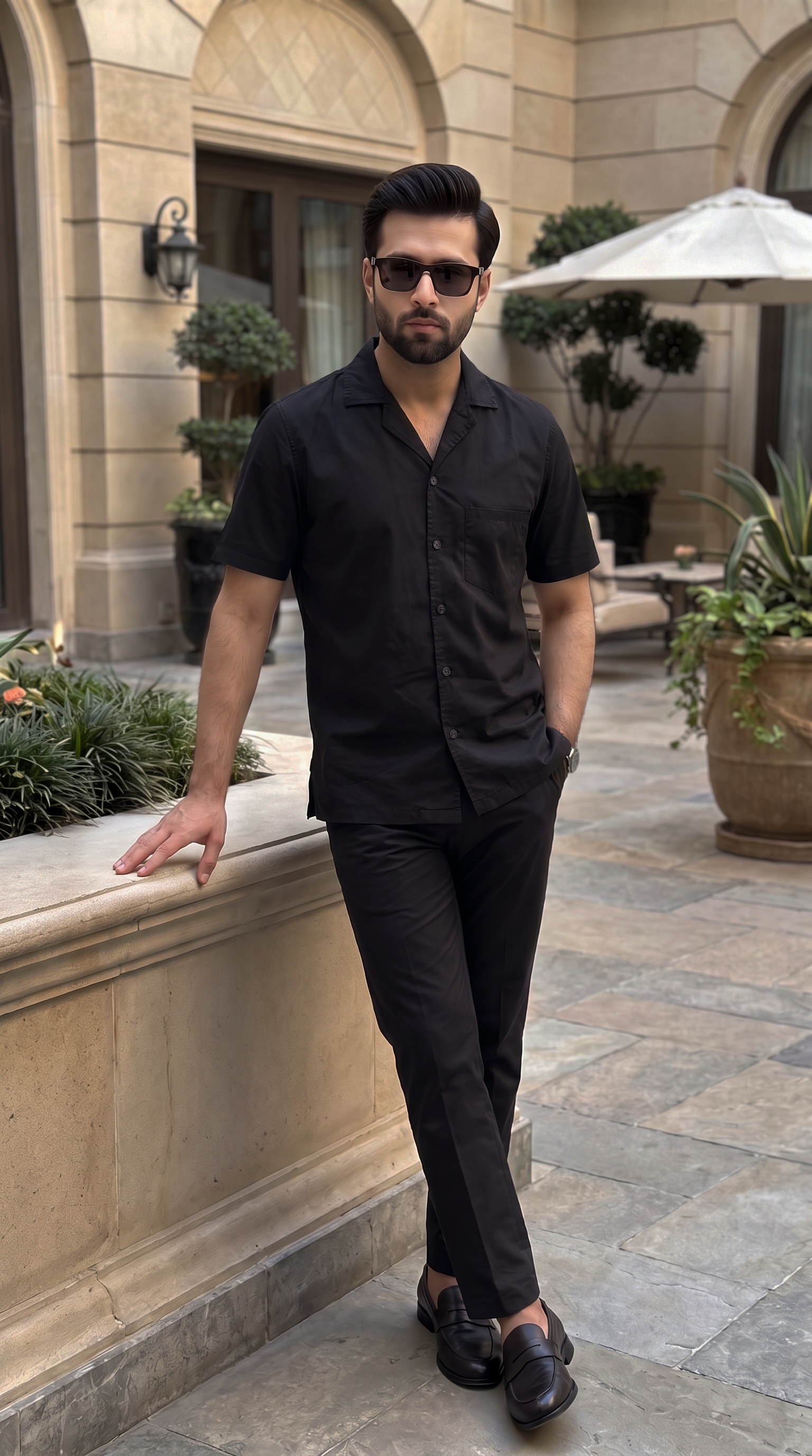 Deep Espresso Black Cuban Collar Co-ord Set