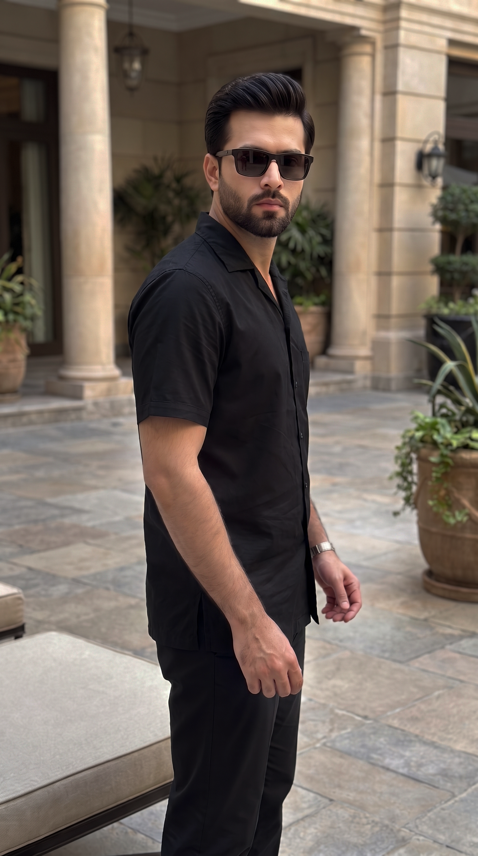 Deep Espresso Black Cuban Collar Co-ord Set