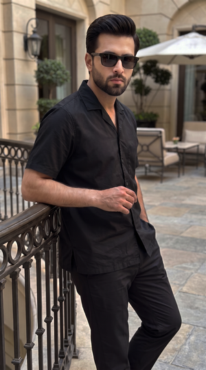 Deep Espresso Black Cuban Collar Co-ord Set