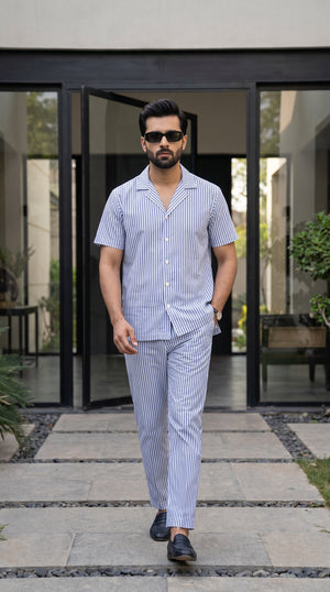 Riviera Blue Striped Cotton Co-ord Set