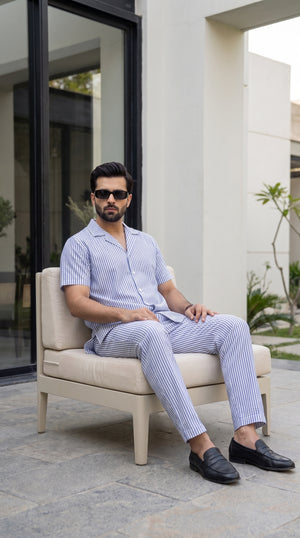 Riviera Blue Striped Cotton Co-ord Set