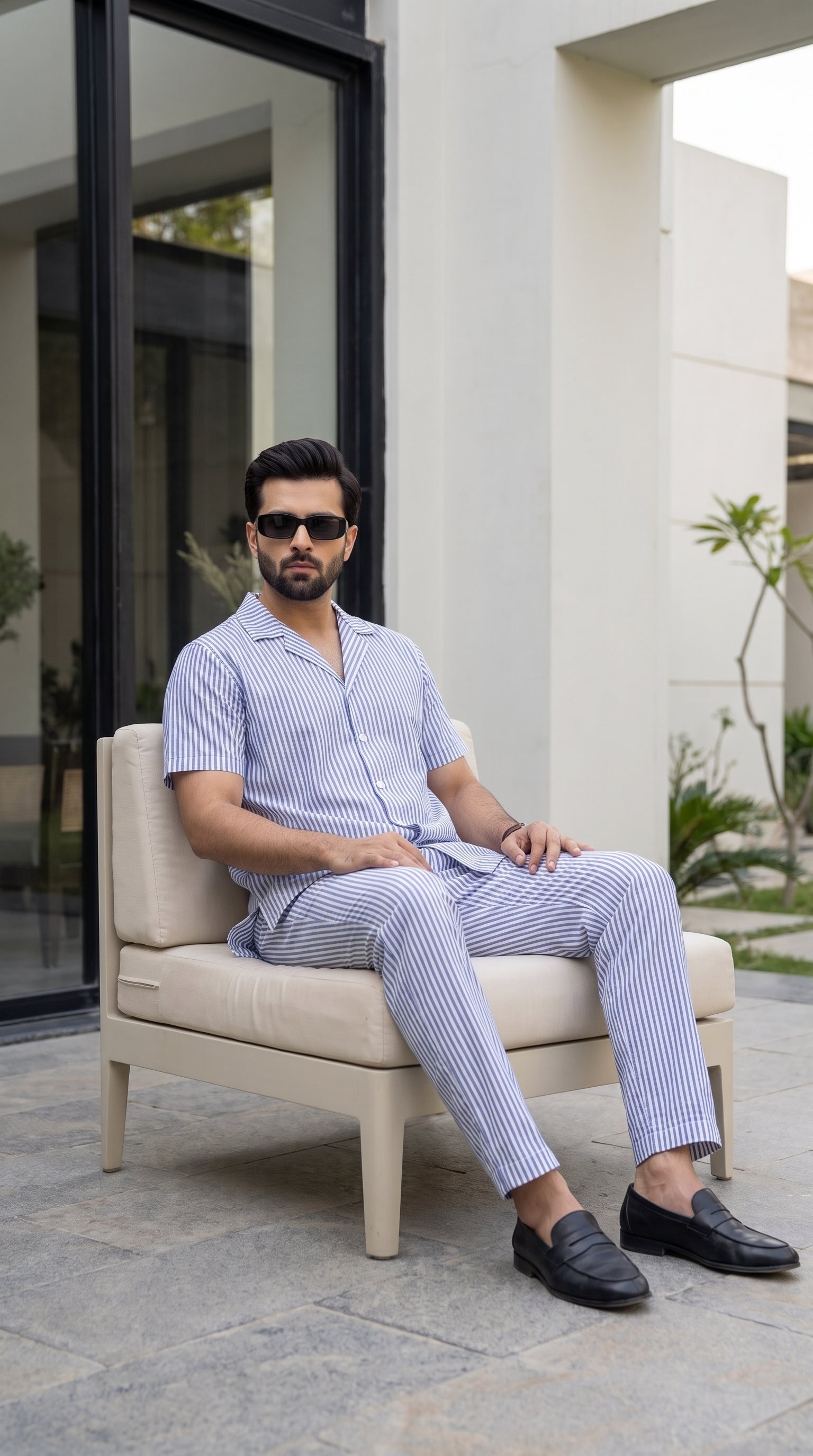 Riviera Blue Striped Cotton Co-ord Set