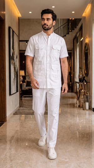 Classic White Men's Safari Co-ord Set