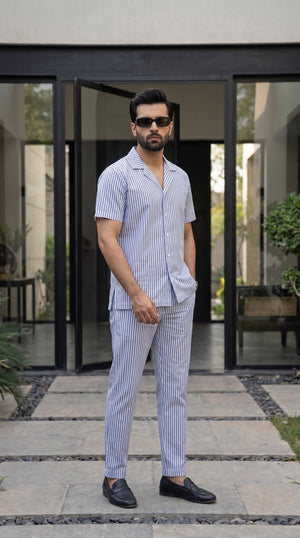 Riviera Blue Striped Cotton Co-ord Set
