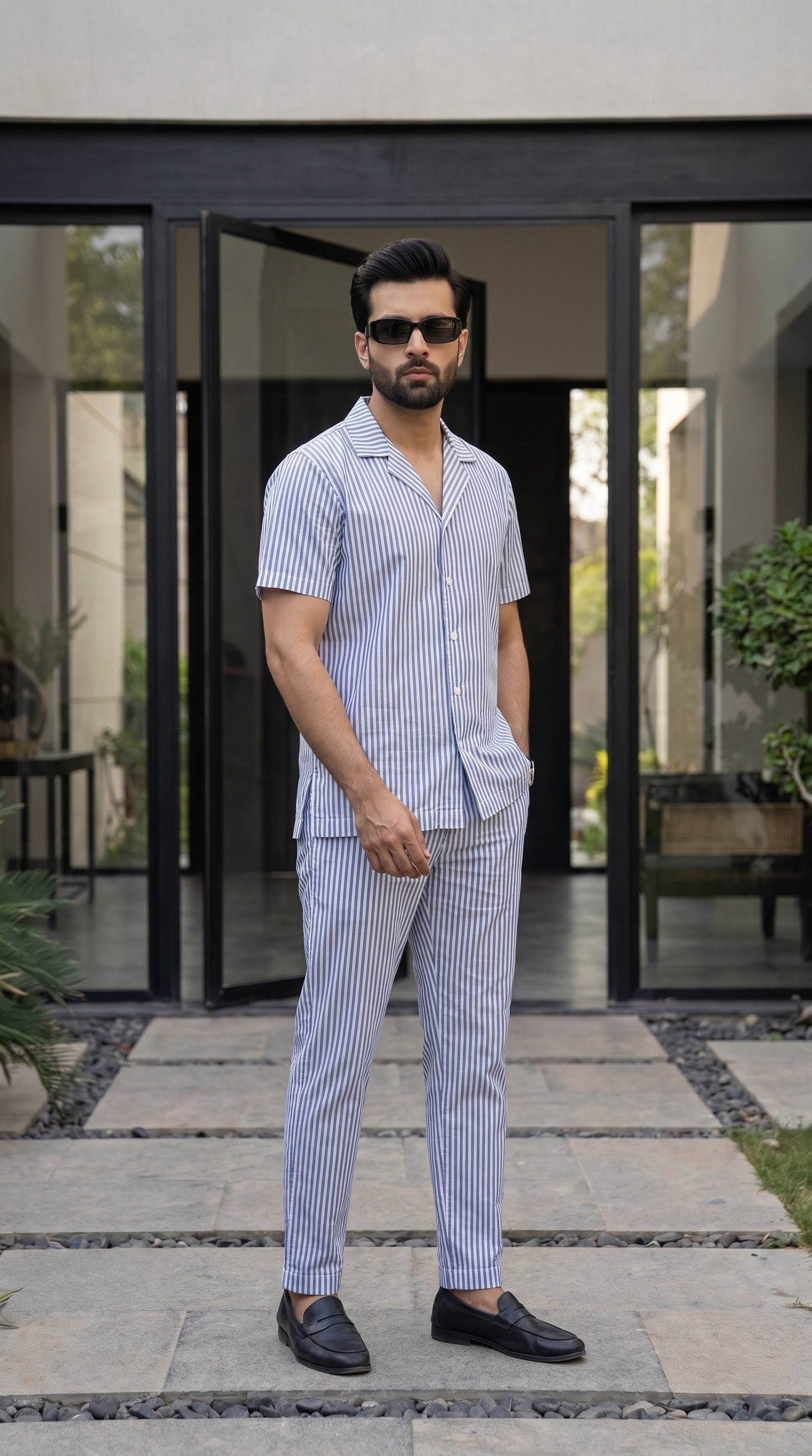 Riviera Blue Striped Cotton Co-ord Set
