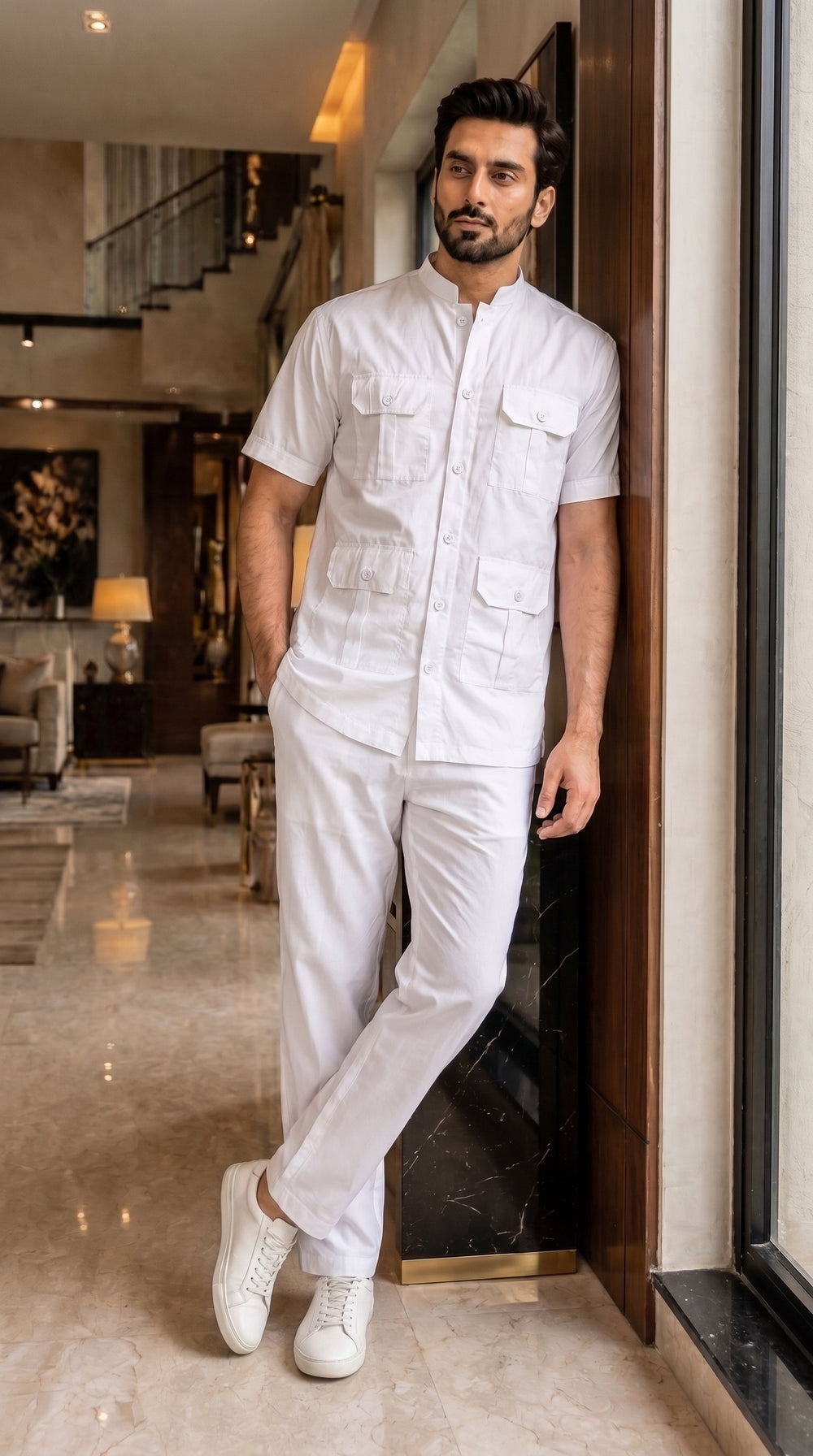 Classic White Men's Safari Co-ord Set