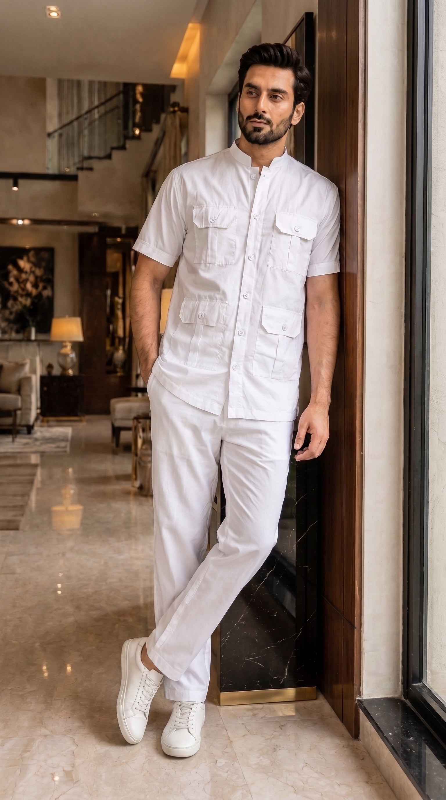 Classic White Men's Safari Co-ord Set