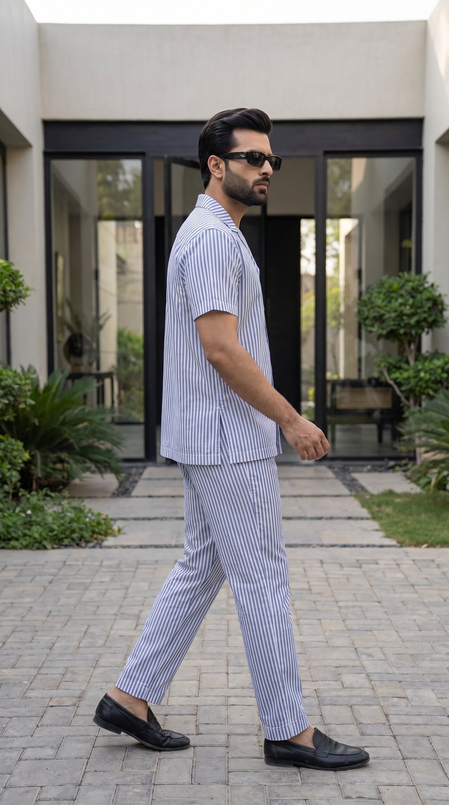 Riviera Blue Striped Cotton Co-ord Set