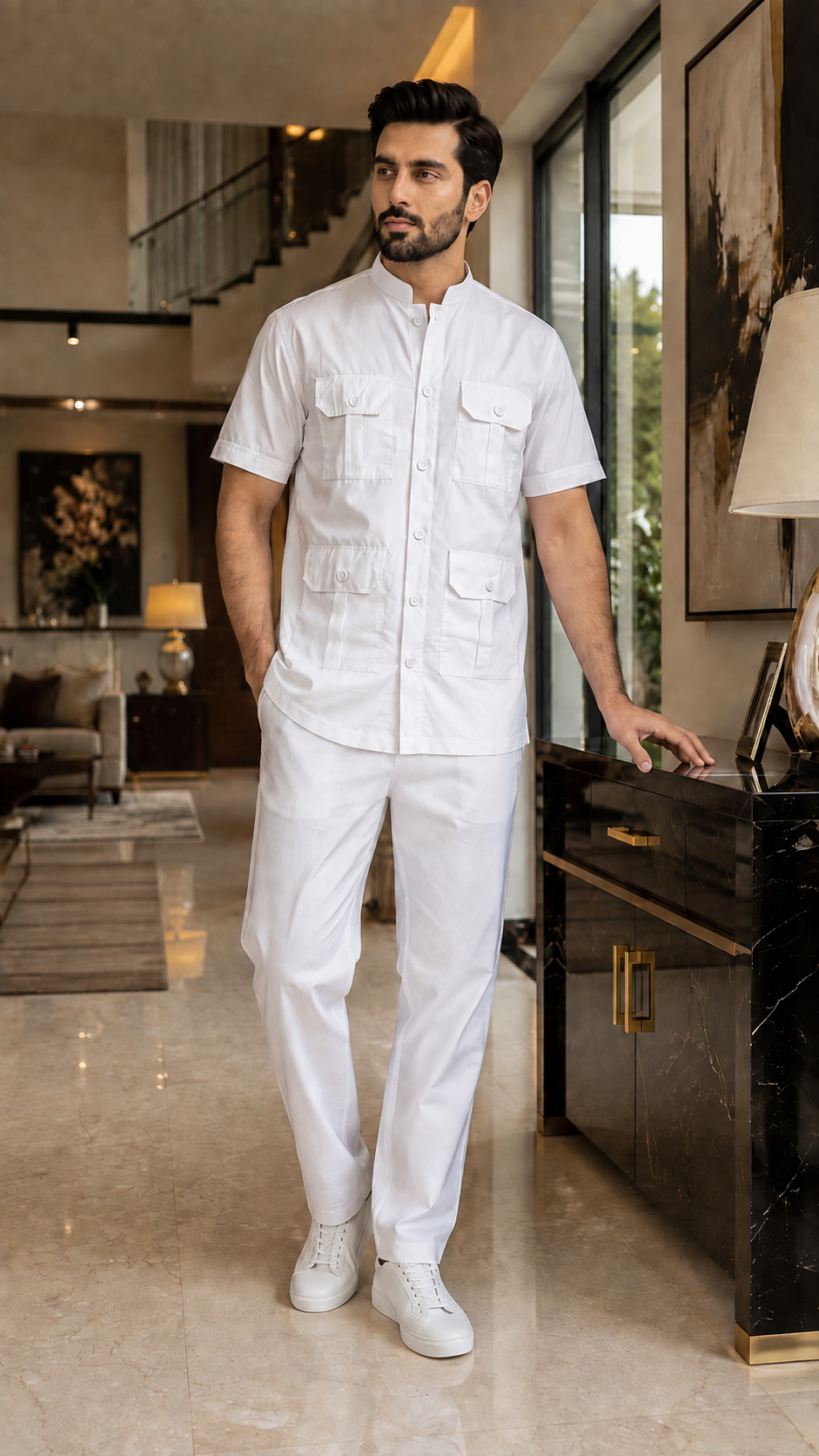 Classic White Men's Safari Co-ord Set
