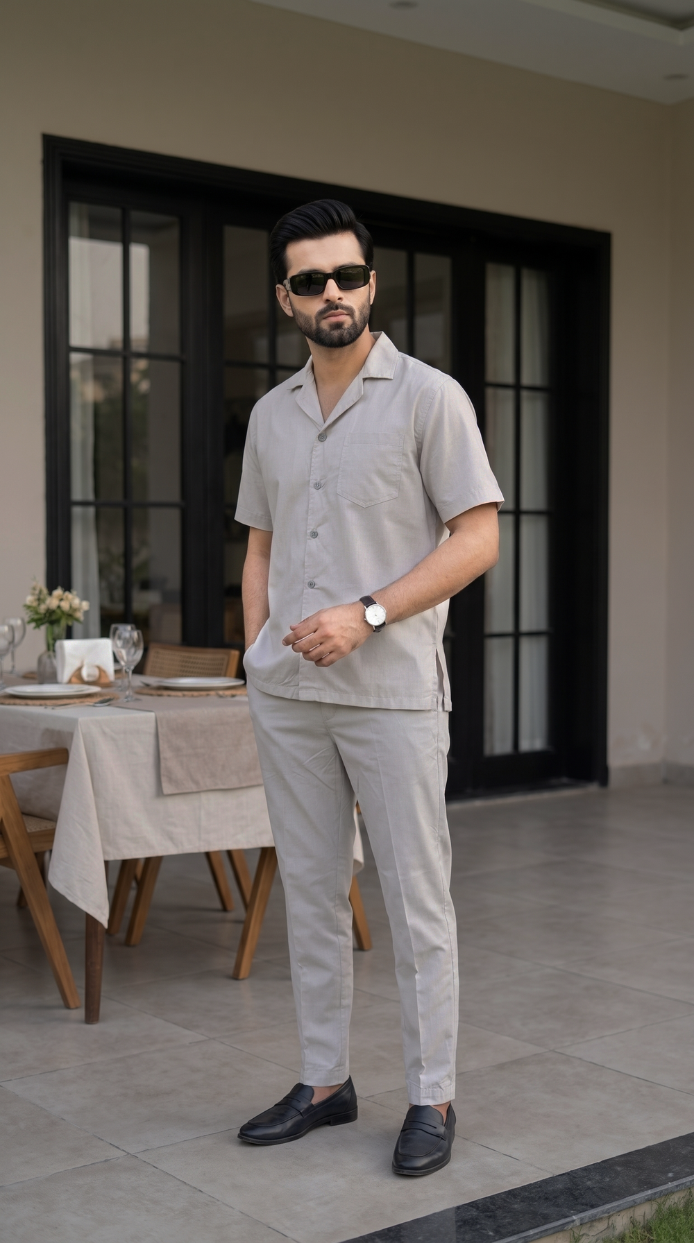 Classic Sand Beige Cuban Collar Co-ord Set