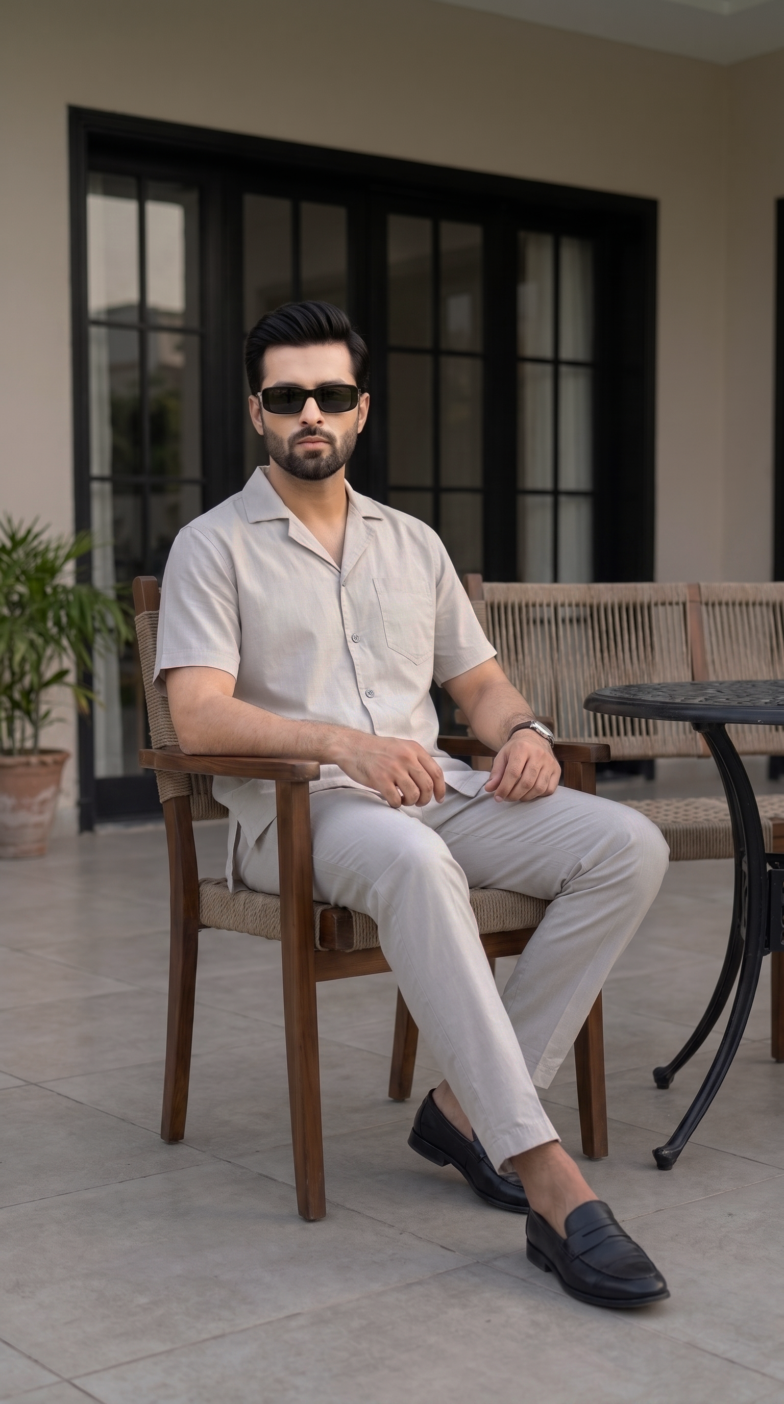Classic Sand Beige Cuban Collar Co-ord Set
