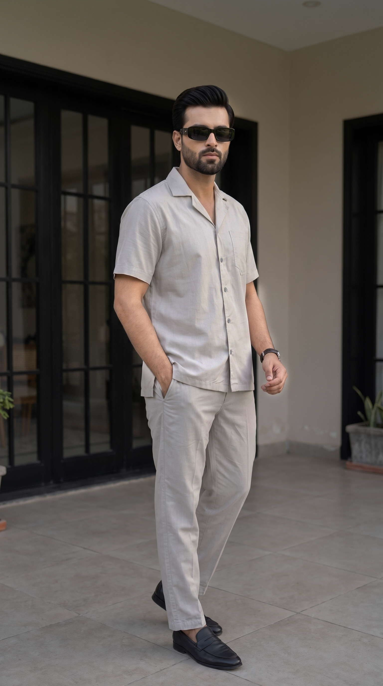 Classic Sand Beige Cuban Collar Co-ord Set