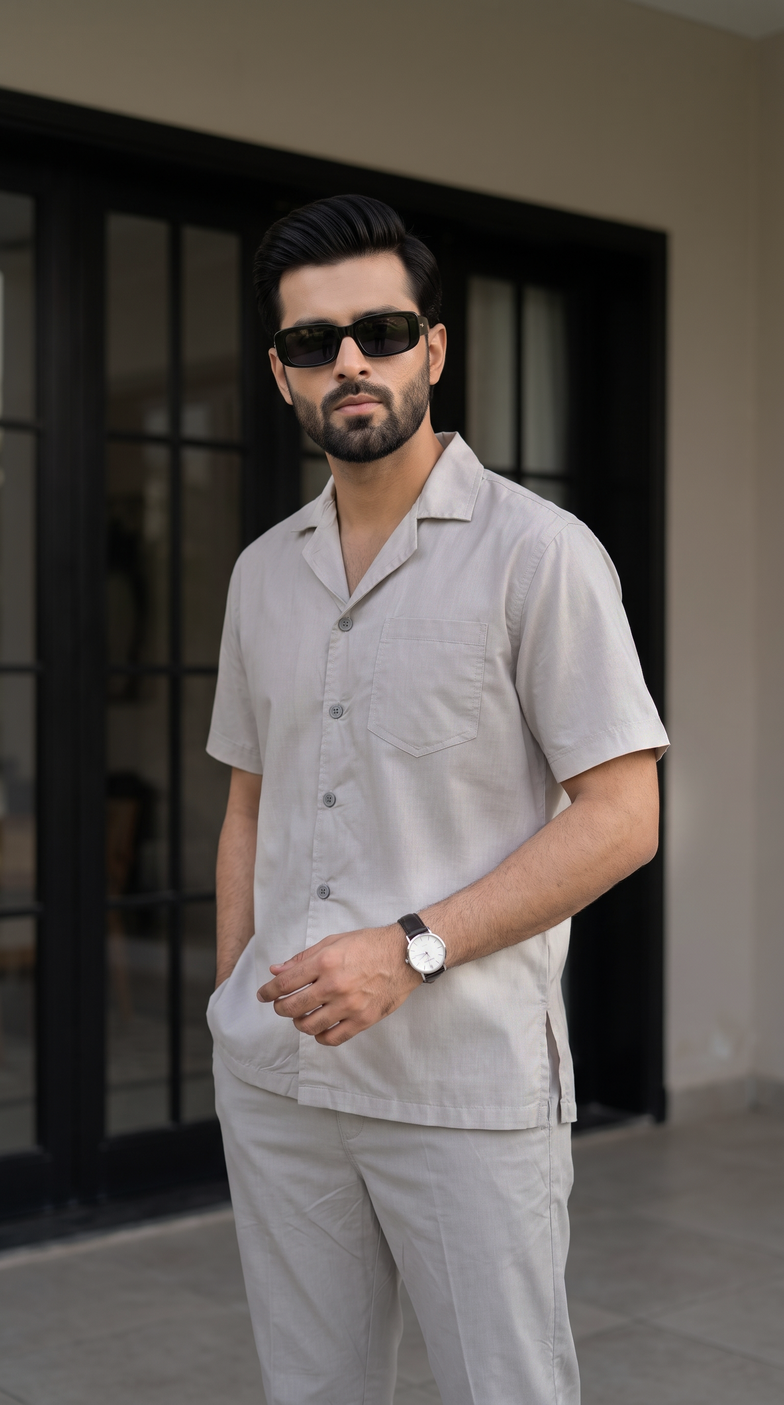Classic Sand Beige Cuban Collar Co-ord Set