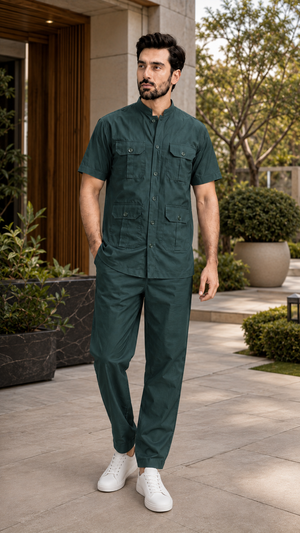 Forest Emerald Green Men's Safari Co-ord Set