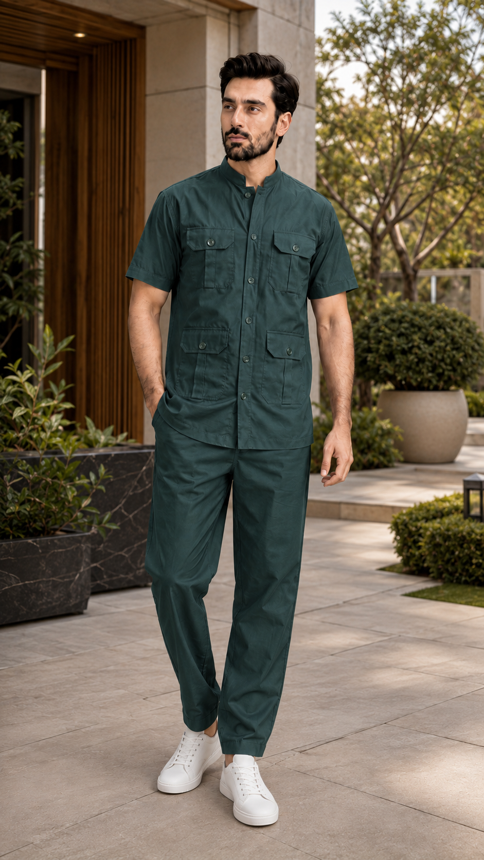 Forest Emerald Green Men's Safari Co-ord Set