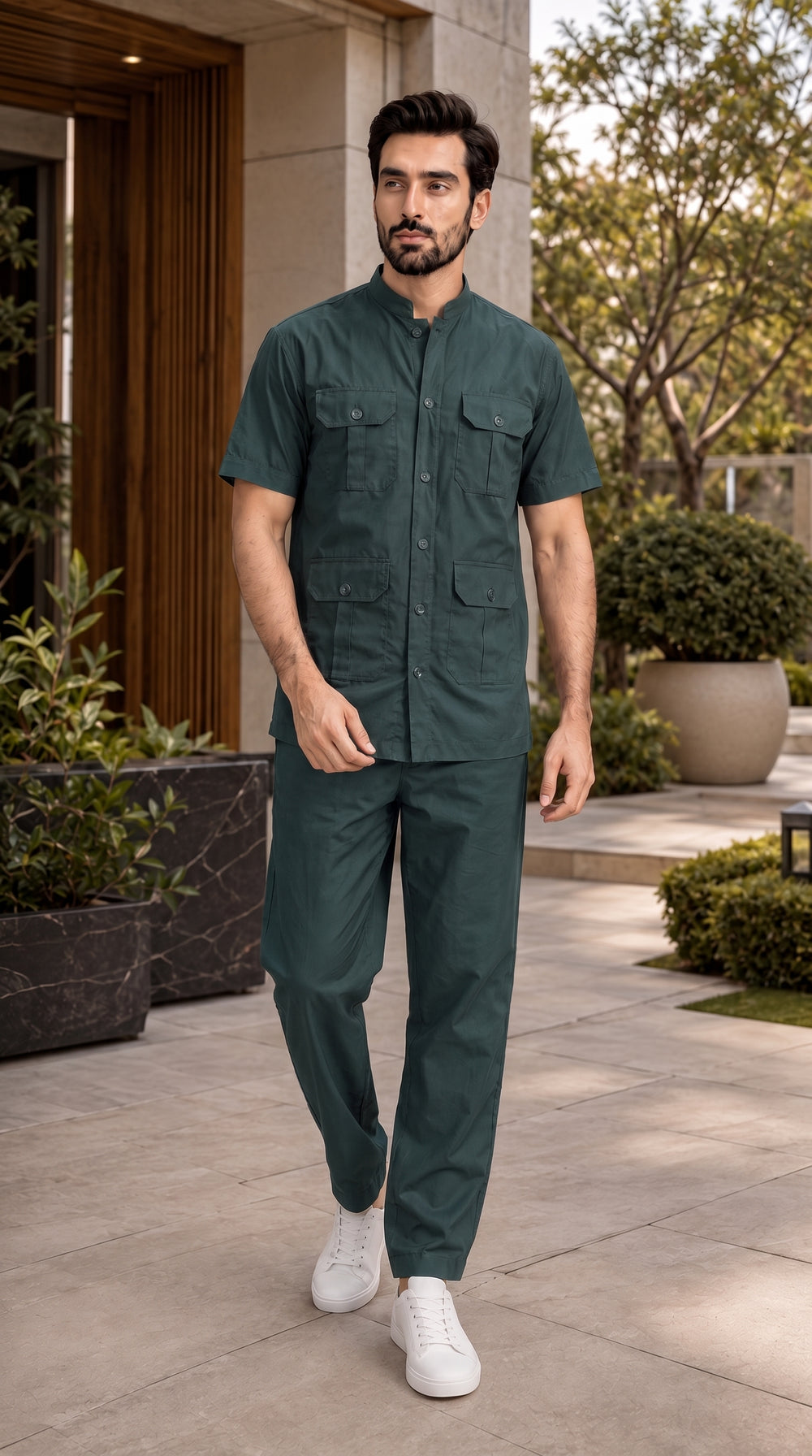 Forest Emerald Green Men's Safari Co-ord Set