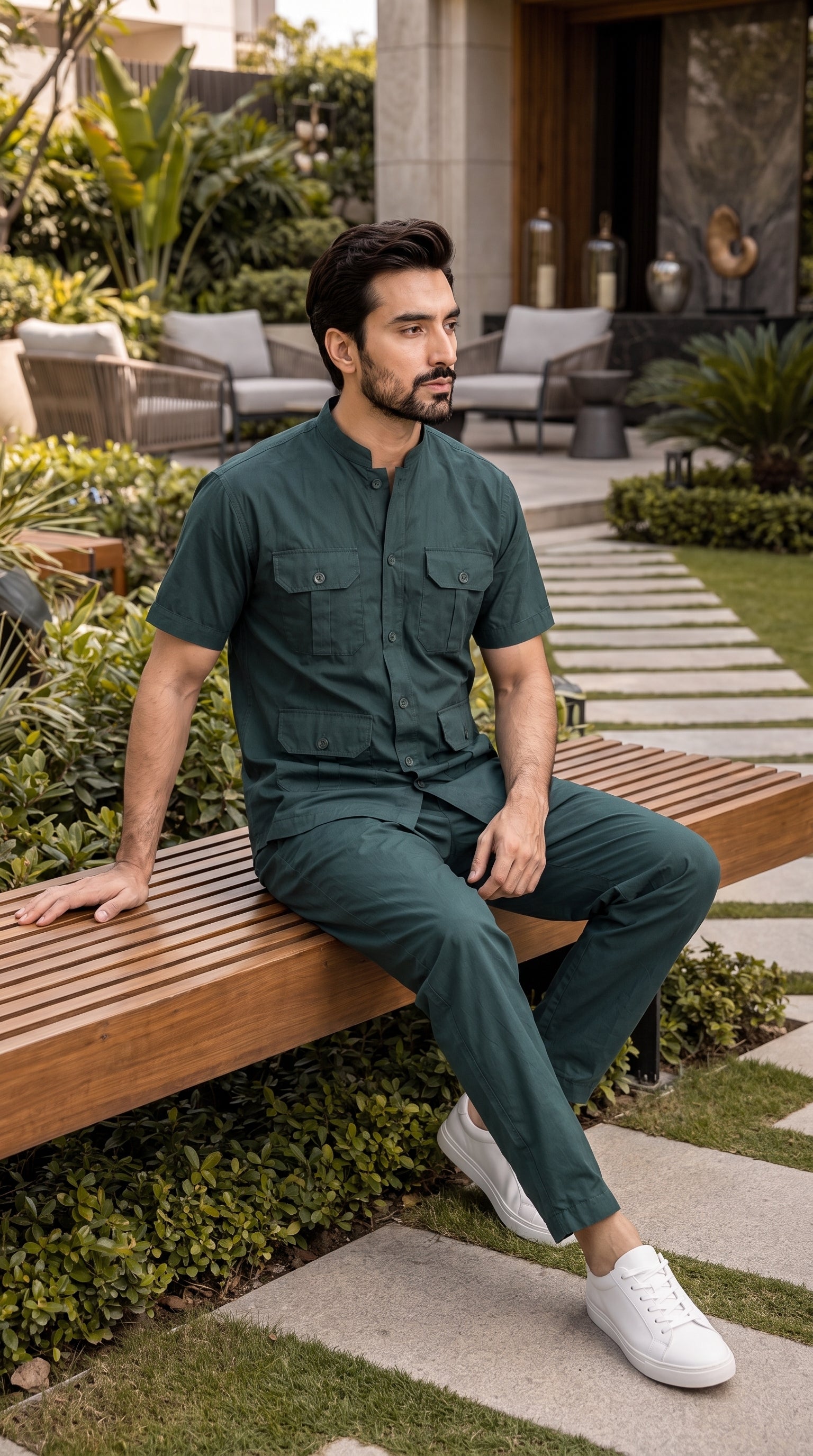 Forest Emerald Green Men's Safari Co-ord Set