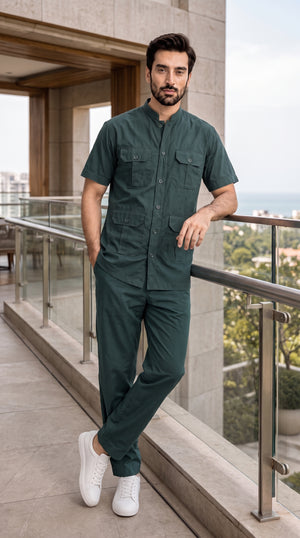Forest Emerald Green Men's Safari Co-ord Set