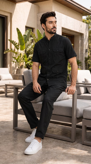 Stealth Jet Black Men's Safari Co-ord Set