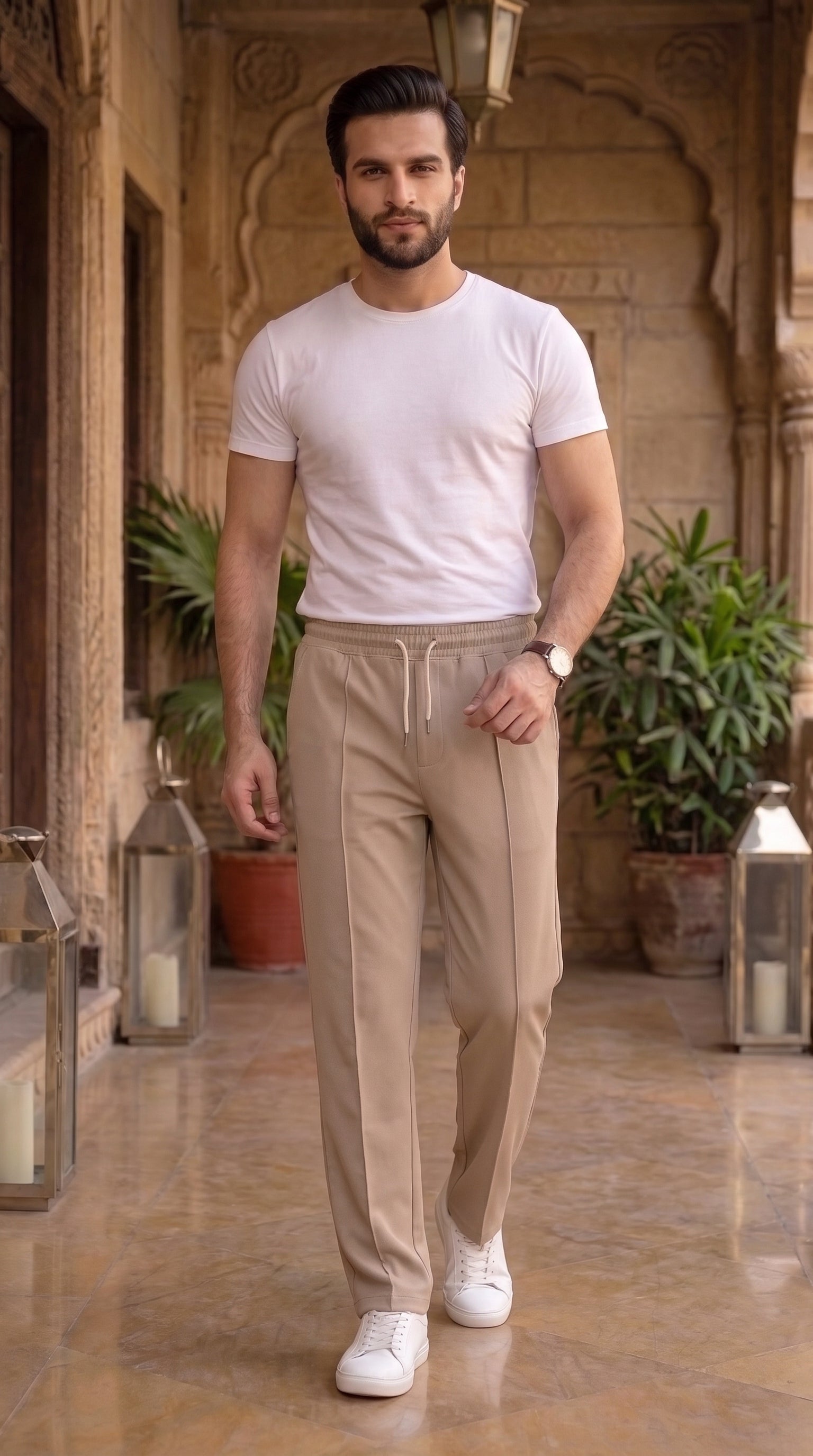 Urban Beige Tailored Straight-Leg Trousers